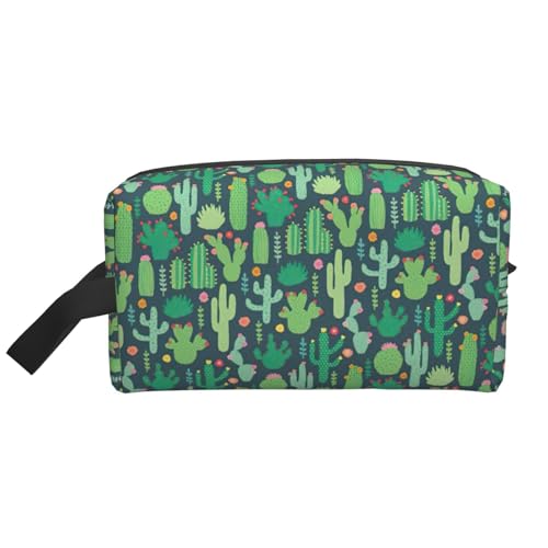 Bolsa de viaje con estampado de cactus bonito y sin costuras, organizador de maquillaje para mujeres y hombres, gran capacidad para cosméticos, accesorios, artículos de tocador, champú y artículos