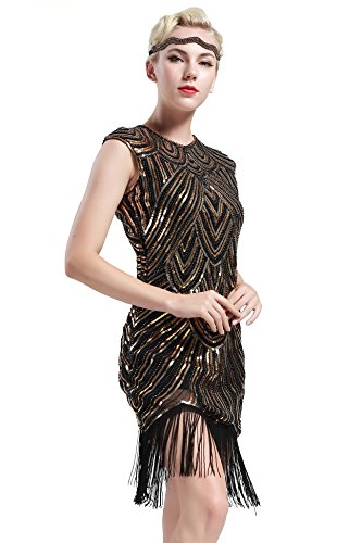 BABEYOND Damen Kleid voller Pailletten 20er Stil Runder Ausschnitt Inspiriert von Great Gatsby Kostüm Kleid (S (Fits 68-78 cm Waist & 86-96 cm Hips),...