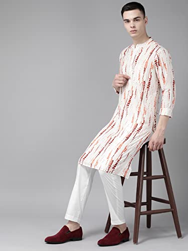 Image of See Designs Men White Multi Tie and dye Print Design Straight Kurta