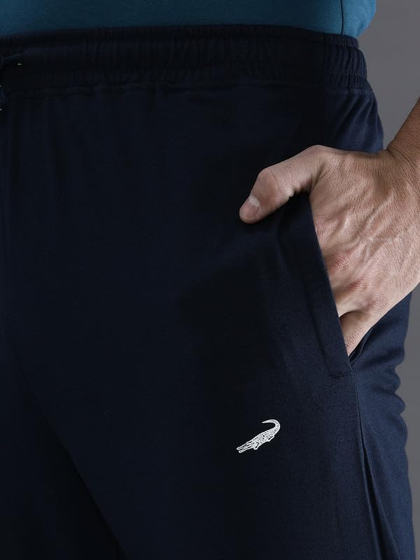 Image of CROCODILE Men Solid Regular Fit Track Pant | Mid Rise | Drawstring Waist | Regular Length | Casual Sports Lounge Bottomwear Jet Black