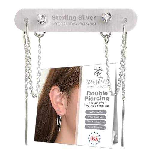 Sterling Silver Double Piercing Earrings Two Hole Earrings Cz Threader Earrings For Women Chain Earrings Set Boho Jewelry Cubic Zirconia (Sterling Silver)