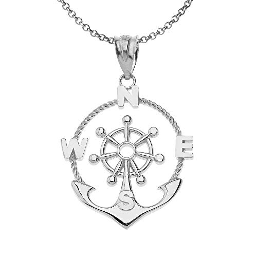 925 Sterling Silver Navigational Compass Pendant with Chain
