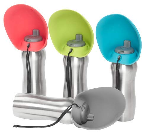 Messy Mutts Stainless Steel Travel Water Bottle with Silicone Flip Up Bowl | Pet Travel Necessity | Camping, Hiking, Walking Accessory | 24 oz / 700mL | Watermelon - Image 3