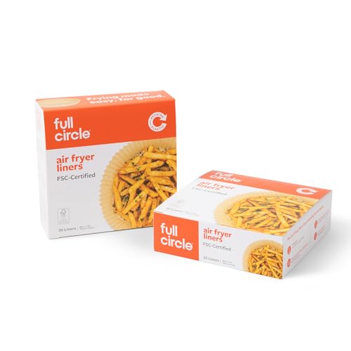 Full Circle Air Fryer Liners – 100 count - Fits Square & Round Baskets – Unbleached, Microplastic Free, Non-stick Non-toxic FSC certified Parchment Paper