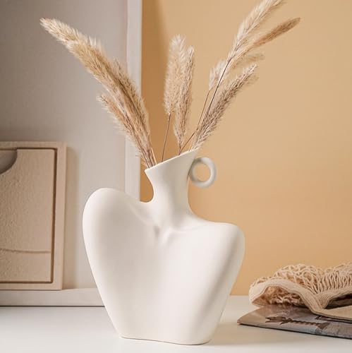 8.3 Inch White Modern Female Body Ceramic Vase, Nordic Minimalist Clavicle Sculpture Flower Vase, Aesthetic Boho Vase for Pampas Grass, Unique Home Decor, Housewarming Gift