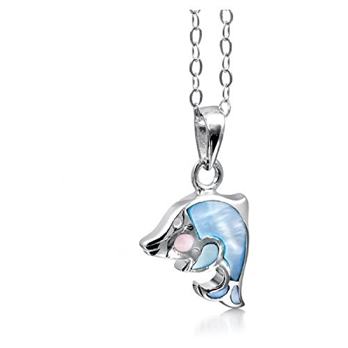 Jo para las chicas sea de plata de ley madreperla de Delfín colgante de 35,56 cm cadena