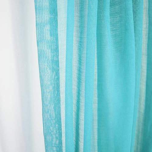 Upopo USDLRP-5415C20 Turquoise Valance 15 Inches Long Sheer Curtain Valance Living Room Bedroom Kitchen Voile Transparent Light Filtering Valance Curtain Small Short Door Window Treatment 2 Panels Rod Pocket thumb #3