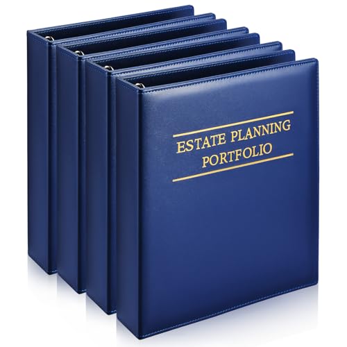 Skyygemm 4 Pcs Estate Planning Portfolio Binder PU Leather 3 Ring Binders with Gold Title and Index Tab Dividers 11 x 11.8 x 2.4 Estate Planning Organizer(Blue)