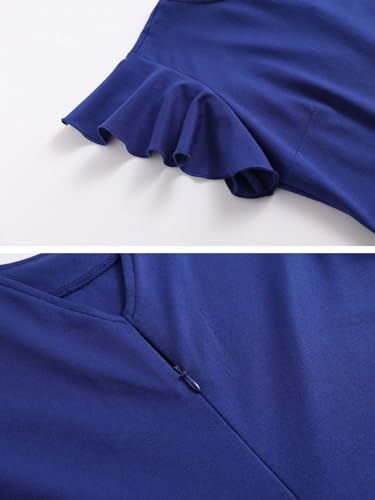 Image of MSLG Women's Fit and Flare Ruffle Short Sleeves Dresses Work V-Back Cocktail Semi Formal A Line Dress with Pockets 842