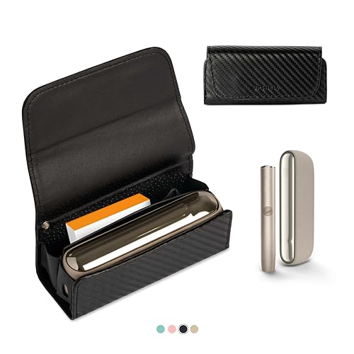 UPSHELL - IQOS ILUMA Hülle - Hochwertige Kunstlederhülle - Tasche/Behälter für elektronische Zigarette mit Zubehör-Organizer und Nachfüllungen (Schwarz)