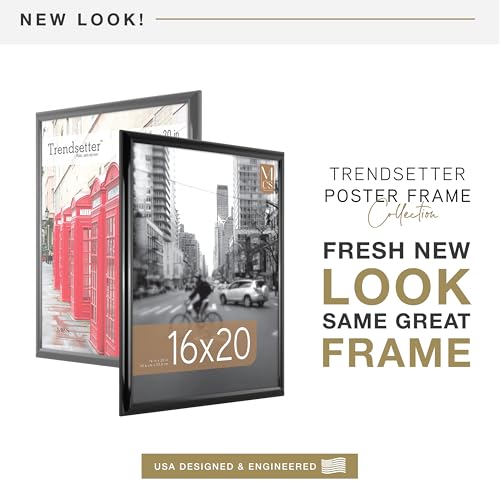 MCS Trendsetter 16x20 Poster Frame Black High-Gloss, Vertical & Horizontal Wall Hanging Large Picture Frame for Photos, Posters & Art Prints (2-Pack)