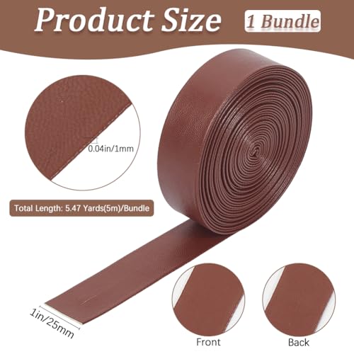GORGECRAFT 5m x 25mm x 1mm Foldover Leather Strap PU Leather Trimming Tape Lambskin Texture Flat Leather Cord String PU Leatherette Strips Trim Ribbon for DIY Sewing Crafts Tooling Workshop Sienna - Image 2