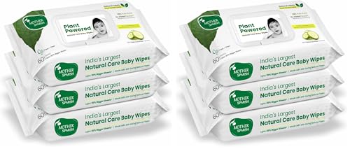 Image of Mother Sparsh Natural Care Water Baby Wipes with Lid | 100% Plant Made Fabric From Forest Land | Fresh+Cleanse (with Cucumber) Plant Powered Wet Wipes For Baby I Cotton Cloth Like Bigger Sheets | 60 Pcs (Pack of 6)