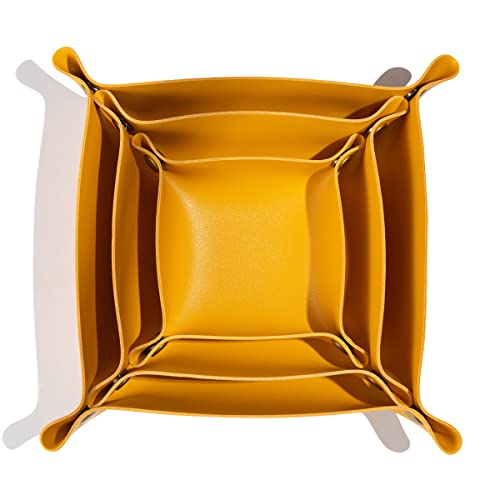 Tskijun 3 Packs Pu Leather Tray In 3 Sizes Jewelry Tray Glossy Leather Desk Organizer Leather Catchall Tray For Jewelry/Key/Coin/Sun Glasses/Watch/Usb Cables Etc. (Yellow) #TOP30
