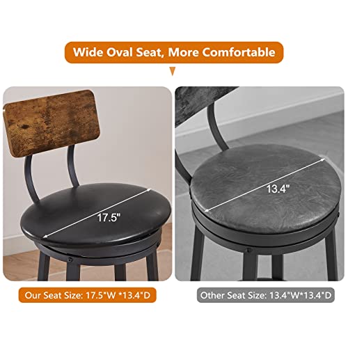 Neylory Bar Stools Set Of 2, Swivel Barstools For Kitchen, Counter Height Chairs With Back, Industrial Tall Bar Stool, Upholstered Oval Seat, Black #TOP2