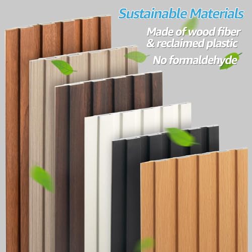 Image of Art3d 108 x 6 Inch WPC Wood Slat Wall Panels, 3D Wall Accents, 8-Pack, Teak