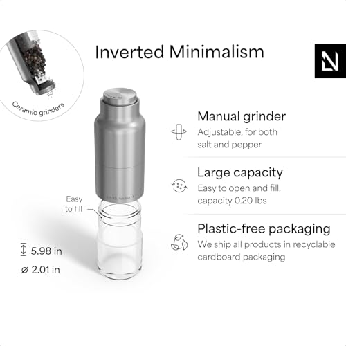 Image of LARS NYSOM Salt and Pepper Grinder Set, Stainless Steel Manual Salt and Pepper Mills, Adjustable Ceramic Grinder, Design Spice Shakers (Stainless Steel)