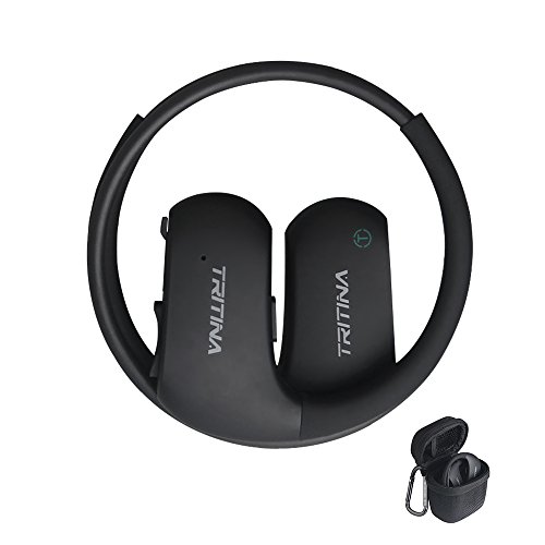 TRITINA Auriculares Intraural con Bluetooth - Diseñados para Hacer Deportes Ajuste cómodo & Seguro - Resistente al Sudor, Auriculares Impermeables IPX7 - Estéreo HD con micrófono,Funda rígida - Negra