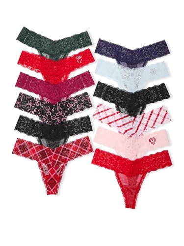 La Mejor Lista de Victorias Secrets - solo los mejores. 42 Victoria's Secret - Paquete de 12 bragas de calendario de adviento navideño, juego de regalo para mujer (XS-XXL), Tangas de encaje de Adviento navideño, X-Large