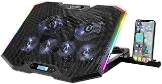 EMPIRE GAMING - Guardian S-C100 chłodziarka do laptopa RGB dla graczy 6 wentylatorów kontroler LCD 5 ustawień wysokości kompatybilna z 12 do 17 cali zdejmowany uchwyt na smartfon