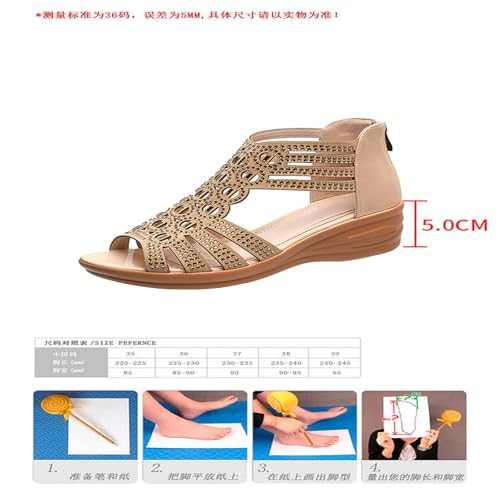 Women's Open Toe Wedge Gladiator Sandals with Zipper Back,Glitter Rhinestone Bohemian Wedges Dress Sandals3
