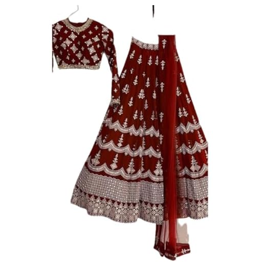 WeaRSquad Women’s Art Silk Lehenga Choli with Sequins Embroidery Work & Unstitched Blouse - Parti Wear with Georgette Dupatta for Weddings and Special Occasions (Maroon jalpari)