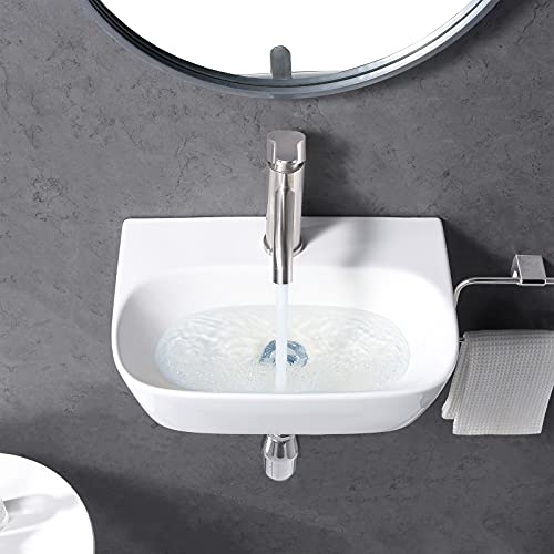 Friho Small Bathroom Sink, Wall Mount Sink, White Wall Mounted Bathroom Vessel Sink, Mini Modern Lavatory Porcelain Ceramic Washing Bathroom Vanity Sink