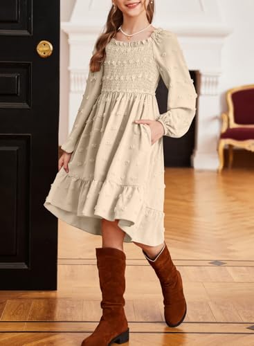 blibean Girls 2025 Fall Dresses Long Sleeve Polka Dots Pockets Dress Size 6-15 Years2