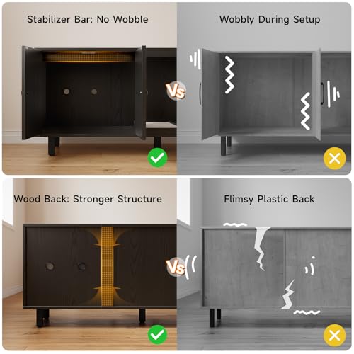 Image of ONBRILL 59 Inches Cat Litter Box Enclosure for 2 Cats, Hidden Litter Boxes Furniture with Cat Scratch Pad, Large Indoor Pet House with Double Room, Wooden TV Stand Side Table, Black