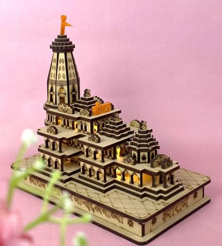 Modelo de templo 3D de madera Shri Ram Mandir Ayodhya con luces LED 3
