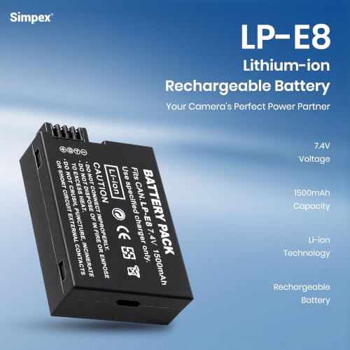 Image of Simpex LP-E8 Rechargeable Camera Battery 1500mAh Lithium-ion Replacement Battery Compatible with Canon EOS 600D, EOS 650D & EOS 700D DSLR Cameras(Black)