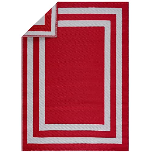 Playa Rug Reversible Indoor/Outdoor 100% Recycled Plastic Floor Mat/Rug - Weather, Water, Stain, Fade And Uv Resistant - Paris- Red & White (4'X6') #TOP6