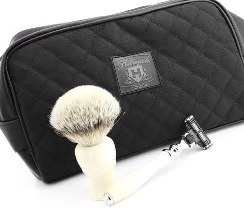 5 Edge Shaving Razor with Silver Tip Badger Hair Brush and Travel Bag Perfect Shaving Kit for Mens