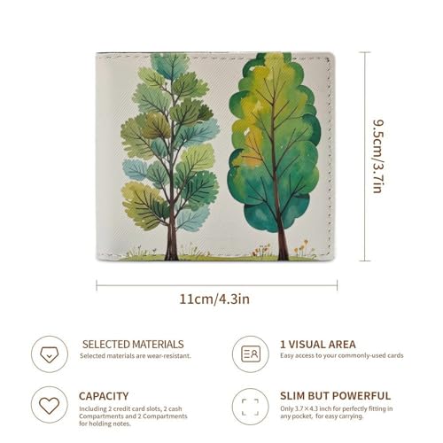 Spring Watercolor Eucalyptus Trees Wallet Elegant Leather Wallets with ID Window & 2 Card Slots, Slim Bifold Wallet for Men Women3