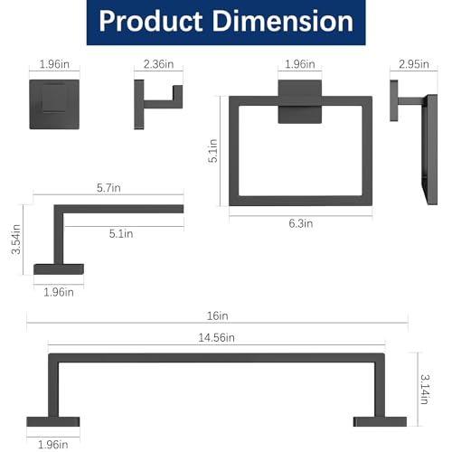 Foto de Juego de accesorios de baño de 5 piezas, toalleros para baño de acero inoxidable montado en la pared, juego de barra de toalla negro mate de 16 pulgadas (imagen 6)