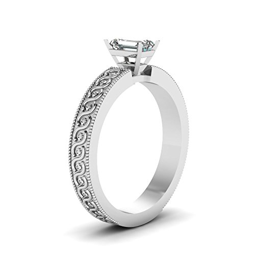 Image of 55Carat Choose Your Gemstone Engraved Milgrain Solitaire Ring Sterling Silver Emerald Shape Solitaire Engagement Rings Everyday Jewelry Wedding Jewelry Handmade Gifts for Wife US Size 4 to 12