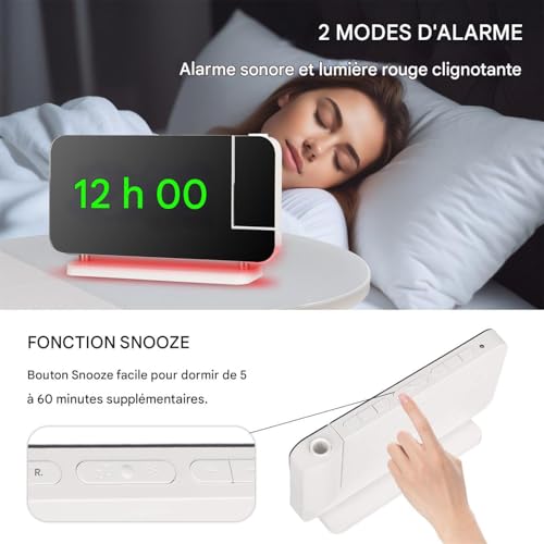 Réveil pour projection LED rotatif à 180° avec affichage clair - 5