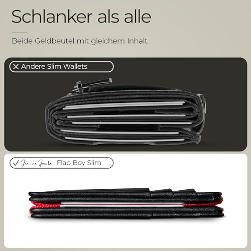 Jaimie Jacobs Flap Boy Slim - Das Original - Magic Wallet ohne Münzfach integrierter RFID Schutz Magischer Geldbeutel Echtleder (Schwarz mit Rot)
