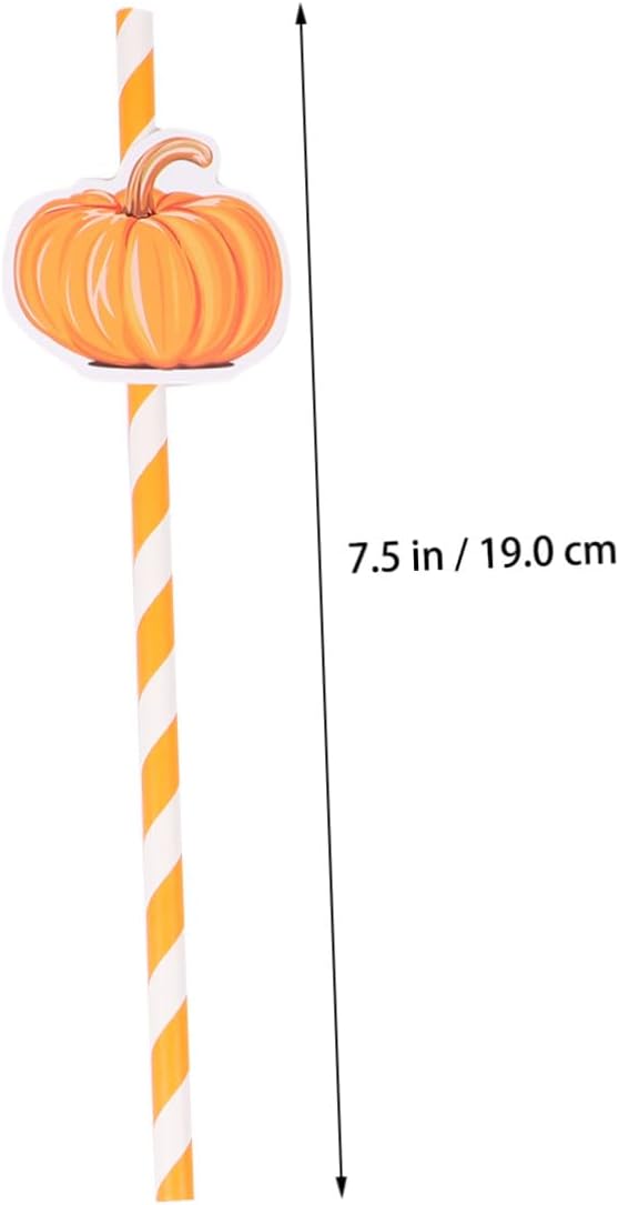 40pcs Pumpkin Paper Straws Orange Striped Biodegradable Halloween Party Disposable Drinking Straws for Fall Decorations and Seasonal Events