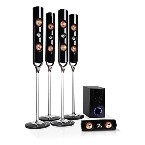 AUNA Areal Nobility - 5.1 Surround Sound System, Speaker System with 145W RMS, Home Cinema Sound System, 6.5" Sidefiring Woofer, Bass Reflex, 5 Sat Speakers, Bluetooth, USB, AUX, 2 Mic Connections Cover