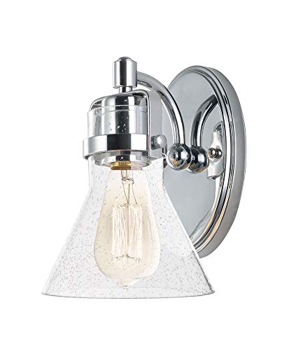 Image of Maxim Lighting Seafarer 1-Light Wall Sconce | Polished Chrome Steel Finish | Seedy Glass Shade | Industrial Indoor Light Fixture | Ideal for Hallways, Bedrooms & Bathrooms | Dimmable | 26111CDPC