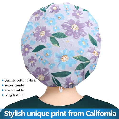 Image of ABAMERICA Bouffant Caps with Button and Sweatband, Adjustable Scrub Caps for Women Men, One Size Multi Color