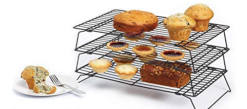 Stainless Steel Baking Cooling Rack Nonstick Cooking Grill Tray for Biscuit Cake Bread 3 Tier Grill Rack with No Artificial Coatings Healthy Rust Free Oven Save Easy Clean Cooling Tray