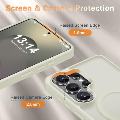 Image of for Samsung Galaxy S26 Ultra Case, Matte Magnetic Phone Cover, Cream White | Fit for MagSafe, Screen Protector included, Shockproof Military Grade Protection, Translucent Frosted Back