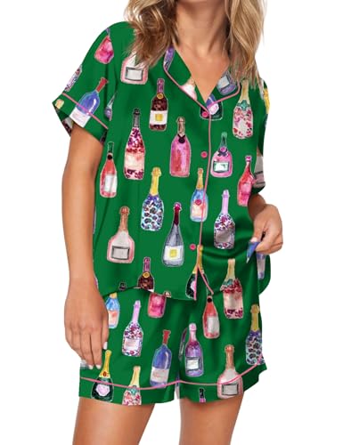 Image of SHESHOW Satin Pajamas for Women Set Preppy Animals Pjs Short Sleeve Shorts 2 Piece Loungewear Sets XS-XXL