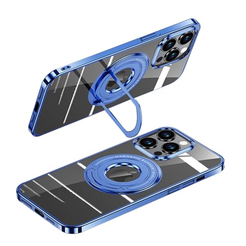 Coque iPhone 15 Pro Max transparente avec béquille métal et cadre plaqué pour MagSafe