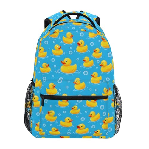 Duck Bubble Water Blue Backpack for School Boys Girls Adults Kids Bookbag Laptop Bag 18L