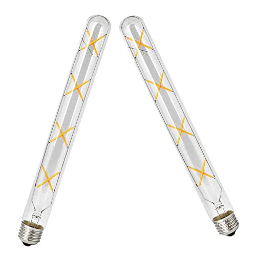 ZYUJIA E27 T30-300mm LED Edison Vintage Filamento Bombillas 8W (Equivalente a Bombilla Halógena de 70W) 700LM Blanco Cálido 2700K No Regulable E27 Tubo Retro de Vidrio Transparente, 2 Paquetes