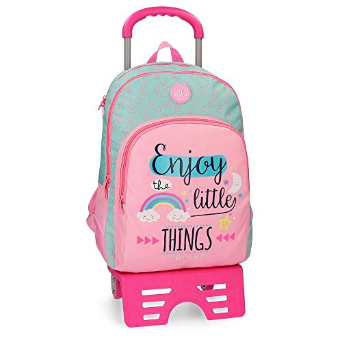 Mochila doble compartimento 44cm con carro Roll Road Little Things  Rosa