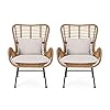 Gdfstudio great deal furniture outdoor wicker club chairs with cushions set of 2 light brown and beige  urban country home decor